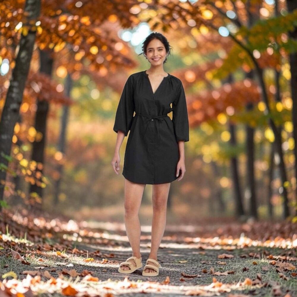A New Day | Target Balloon 3/4 Sleeve V-Neck Black Mini Dress - Sz Large